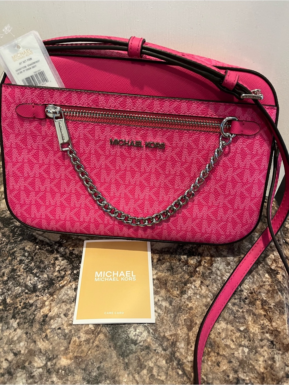 Michael Kors Hot Pink Signature Chain Crossbody Bag